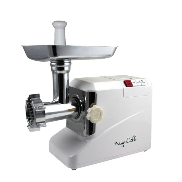 You can easily use the MegaChef 1800 W High-Quality Household Automatic Meat Grinder to make your own ground beef, ground venison and more. The stainless-steel parts help ensure long-lasting use, and the forward and reverse motor allows simple, effective operation.  Stainless-steel parts help ensure long-term use.  Forward and reverse motor for simple, effective grinding.  Designed for household use.