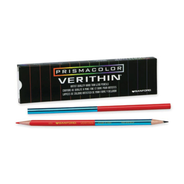 Whether you are an experienced artist or an aspiring one, these Prismacolor colored pencils are sure to make your art pop with rich, saturated colors. Each of these pencils is filled with hard lead that comes to a fine point, ideal for fine details, clean edges and writing crisp text.  Great choice for artists of every level.  Feature quality, rich pigments for satisfying color saturation.  Leads are hard and thin, producing fine lines that are great for outlining, adding details and writing letters and text.  Each pencil has red/blue leads.  Pack Of 12 pencils.