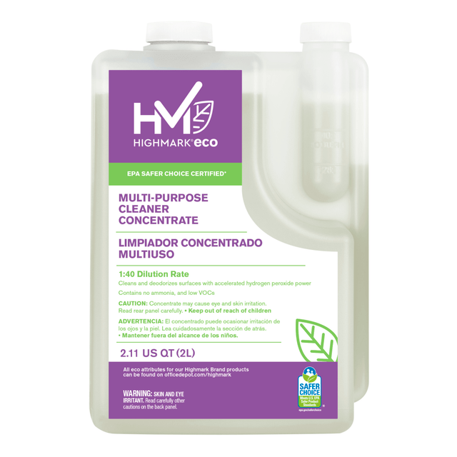 Clean like never before with Highmark multi-purpose cleaner. Each squeeze bottle contains a super-strength Hydrogen Peroxide cleaning formula to get rid of any mess.  Multi-surface cleaner for use throughout your home or office.  Super-strength Hydrogen Peroxide-based cleaning formula.  Hypoallergenic and phenol-free.  Durable squeeze bottle provides long-lasting strength and spray power.  EPA Safer Choice qualified - meets U.S. EPA safer product standards.  Less harsh chemicals - made with fewer harsh chemicals, or safer chemicals than typical alternatives, helping  reduce your use of and exposure to substances that may be more harmful to your health and the environment.