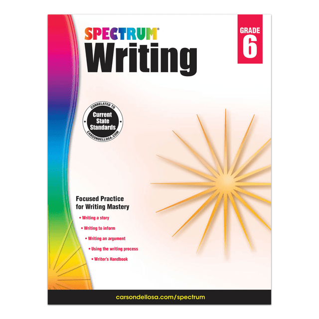 Help students develop the writing skills they need to succeed with a workbook that provides step-by-step guidance for the writing process. Open-ended, standards-based projects keep kids engaged as they learn.  Guides students as they learn to write stories, provide information and state opinions.  Standards-based lessons with easy-to-use instructions demonstrate how to plan, draft, revise, proofread and share writing.  Open-ended writing projects help keep students engaged and interested.  Includes a Writers Handbook and a complete answer key.  Lessons include how to write paragraphs, personal narratives, fiction stories, descriptive comparisons, outlines, research reports, persuasive arguments and more.  Designed for students in grade 6.