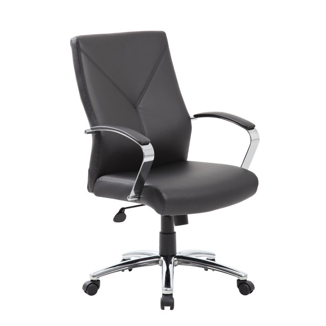With a soft, touchable upholstery and stylish design, this high-back chair adds a professional look to virtually any office environment. The multiple adjustments help you find just the right sitting position to keep you comfortable all day long. The lumbar feature supports your lower back and enhances the natural curve of your spine.  Overall Dimensions: 44inH x 27inW x 29inD.  Weight capacity tested to support 275 lb.  Lumbar feature supports your lower back and enhances the natural curve of your spine.  Waterfall seat cushion slopes slightly downward to help reduce stress on your legs.  LeatherPlus upholstery combines leather and polyurethane for increased strength and softness.  Pneumatic gas lift adjustment makes it easy to find the right sitting height.  Adjustable tilt tension allows you to lean back and relax during a long day.  Chrome-plated metal are have soft pads for increased comfort.  Chrome base features hooded, double-wheel casters to provide added mobility.  Assembly required.  Tested to meet ANSI/BIFMA Performance Standards - Manufacturer testing has been conducted on this product to meet specific performance requirements and safety standards set forth by the American National Standards Institute (ANSI) and the Business and Institutional Furniture Manufacturers.  Faux Leather is a synthetic material. See specs for details.