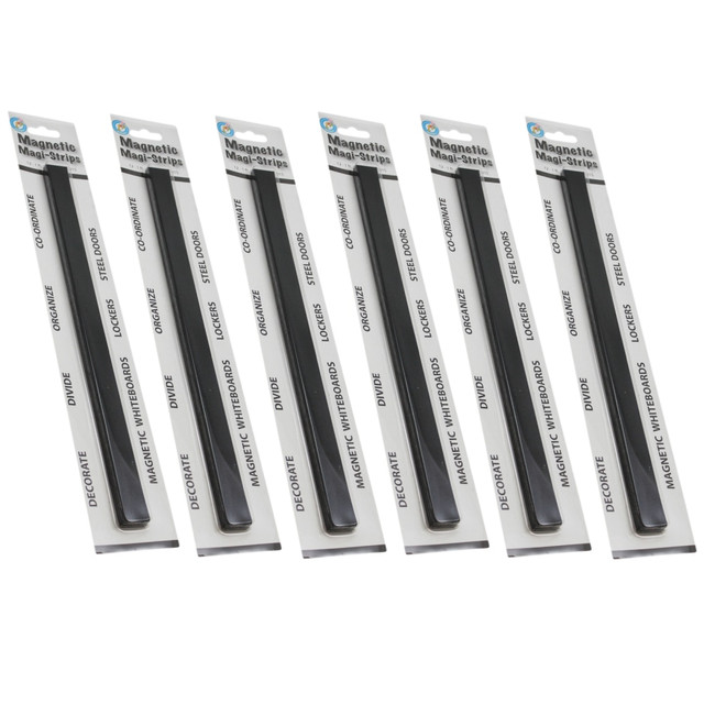 Divide a whiteboard into sections, create a border or hang notes on a locker door with these strips. The magnetic design provides a firm hold you can depend on.  Magnetic design clings to whiteboards, lockers and refrigerators.  Each piece measures approximately 12in x 3/4in.  A variety of uses make organization easy.  Divide whiteboards into sections, create borders or hang items on a refrigerator or steel locker.  Each pack includes 12 pieces, totaling 12ft. Sold as 6 packs for a total of 72 pieces.