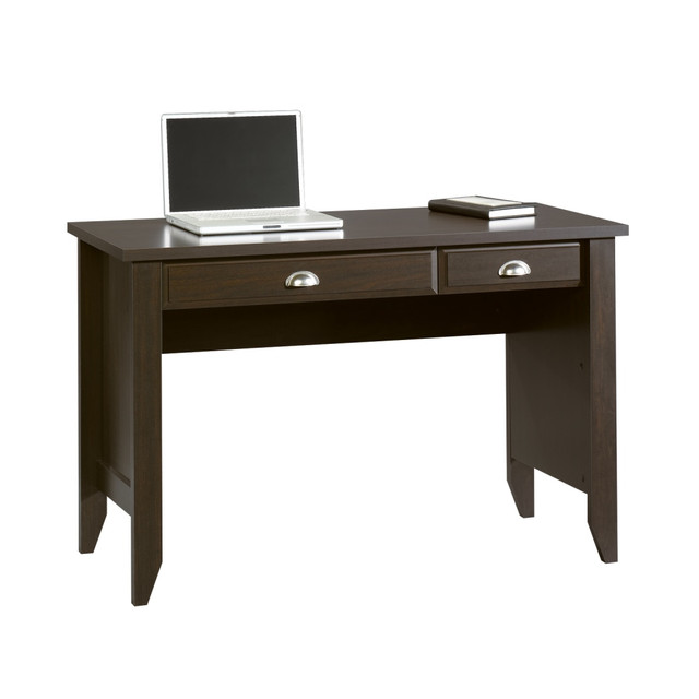 When clients visit your office, the decor makes a strong impression. Infuse your space with classic style by choosing a dark wood computer desk. The rich finish creates a touch of elegance thats sure to be noticed by guests.  Large drawer/shelf with metal runners and safety stops.  Wood computer desk with drawers features a flip-down panel to hold a keyboard and mouse.  Small drawer with faux front stores your smaller items. Simple wood computer desk maintains a sleek, minimal look with plenty of room for essentials.  Constructed of engineered wood with a Jamocha wood finish.  Assembly is required.  This product is heavy and/or oversized and may need more than one person to handle.