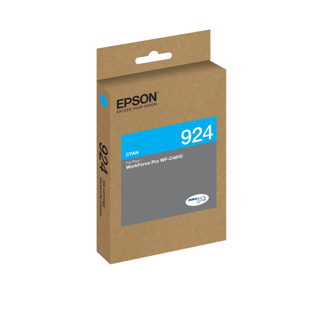Compatible Epson models: WorkForce:  Pro WF-C4310,  Pro WF-C4810.  .  Manage your upcoming print jobs with help from the Epson T924 DURABrite Ultra Genuine Ink Cartridge. This ink cartridge is filled with fast-drying pigment ink to help you move through your workload quickly while providing high-quality results.  Helps provide print-shop-quality results for text and images.  Fast-drying pigment ink is great for high-speed jobs.  Cyan for adding color to prints.  Recycling solution - designed to encourage recycling, helping you divert materials from landfill.