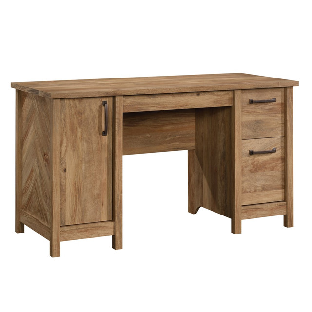 Whether you need a storage solution for your office or your home, this desk is a solid choice. The unit is made from engineered wood for durability and features 3 drawers and a closed storage area.  Engineered wood provides everyday strength.  Generous top surface lets you get work done.  3 drawers, including a lower drawer for letter-size hanging files, help you organize documents and more. Open and close smoothly on metal runners.  Storage area behind the door offers space for a vertical CPU tower.  Finished on all sides for placement virtually anywhere in the room.  Assembly required.  This product is heavy and/or oversized and may need more than one person to handle.