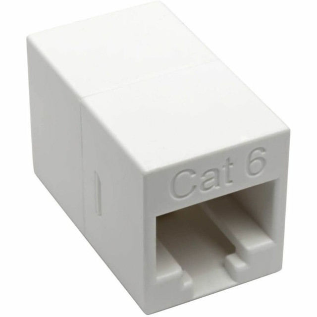 Strengthen your high-speed network with Tripp Lites N234-001-WH Cat6 Straight-Through Modular Compact In-Line Coupler. It connects two Cat6 patch cords to create one longer cable, and its compact in-line design is recommended for convenient feed-through patching. Built for ultra-fast performance, this is an ideal coupler when setting up premise wiring, voice/data networking, telecommunications and Ethernet connections. Compatible with all Cat6 cables, the N234-001-WH features straight-through wiring and 50-µinch gold-plated contacts designed to resist corrosion. The durable, high-impact polycarbonate housing resists scratching and is colored white to blend in with any color scheme. This coupler is UL-listed and meets all requirements for EIA/TIA Cat6 compliance. Its also backward compatible with Cat5e and Cat5 LANs.   Gold contact plating is highly conductive in nature  RJ-45 adapter is fast and durable adding convenience in life  With network adapter, extend network cables conveniently