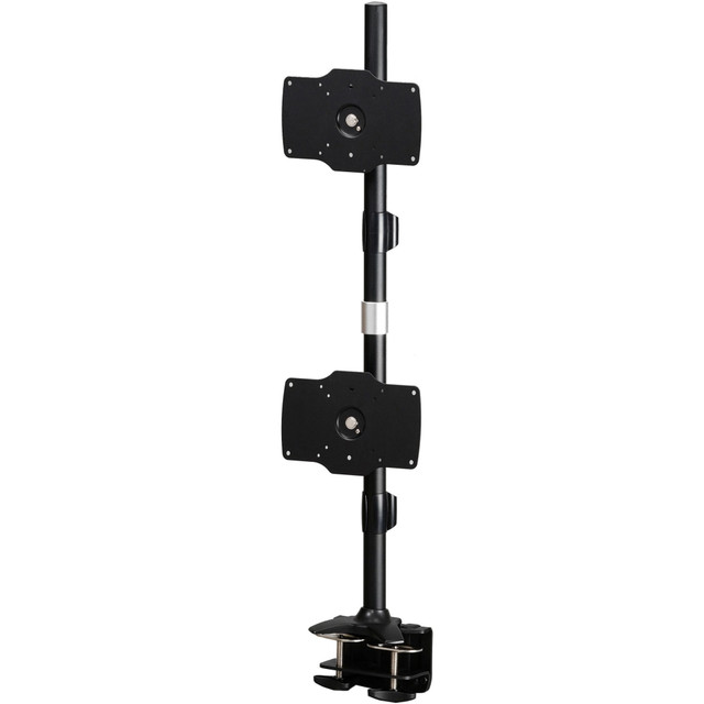 Clamp Bases are an excellent mounting option! They are screwed onto the edge of a desk for maximum space  Also included is a +/- 20 tilt in any direction  Individual adjustments for BOTH Monitors, ensuring maximum user comfort  Height adjustable, with a maximum height of 35in from the desk to the center of the mounting device  Both monitors have 360 rotation (meaning landscape, portrait, or anything in between)