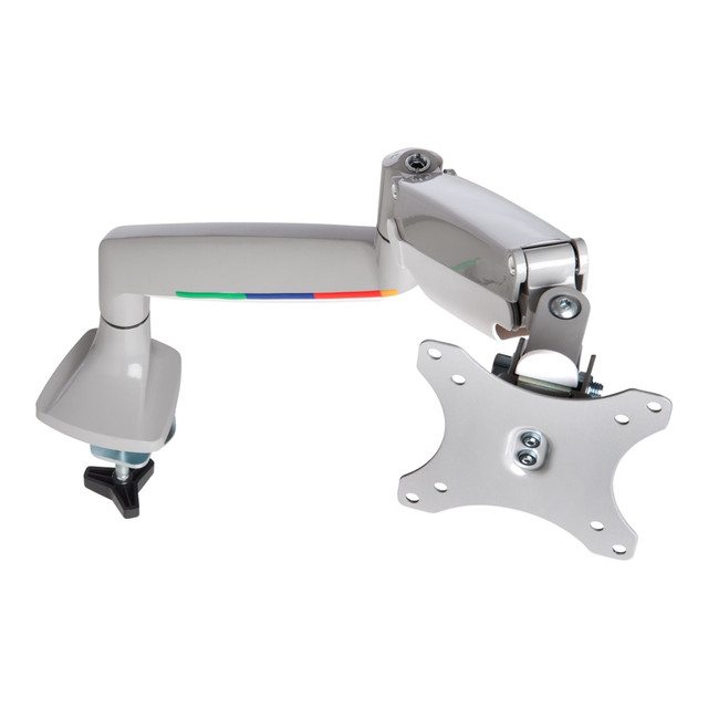 Cable Management System: Keeps monitor cables organized for a tidier workspace.  One-Touch Adjustable Arm with Built-In Gas Spring: Full motion articulation allows you to easily customize the position of the monitor in your workstation. Move monitor up, down, forward and backwards with 6.7in-19.9in or 170mm-505mm height adjustment, 180 deg. swivel and rotation and +/- 90 deg. tilt adjustment.  Stability Focused Design: Supports 13in-32in flat or curved monitors weighing up to 19.8lbs (9kg) and ensures monitors are stable and steady in any position.  Easy to Install: Includes quick release detachable VESA plate (75mm or 100mm), c-clamp (desktop thickness range: 0.39in-3.3in or 10mm-85mm) and grommet (diameter range: 0.41in-1.97in or 10.5mm-50mm) installation options, and included tool kit to simplify removal.  SmartFit System: Simplifies ideal ergonomic height positioning using scientifically proven research to support proper fit.