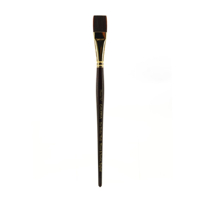 Ideal for heavy color application  Designed for acrylics, but also suitable for oils and Griffin Alkyd color.  Polyester filaments feature excellent shape retention and are easy to rinse out.  Specially tapered heads prevent splaying to ensure a controlled width of mark.  Burgundy-stained handle with a corrosion-resistant ferrule for durable use.