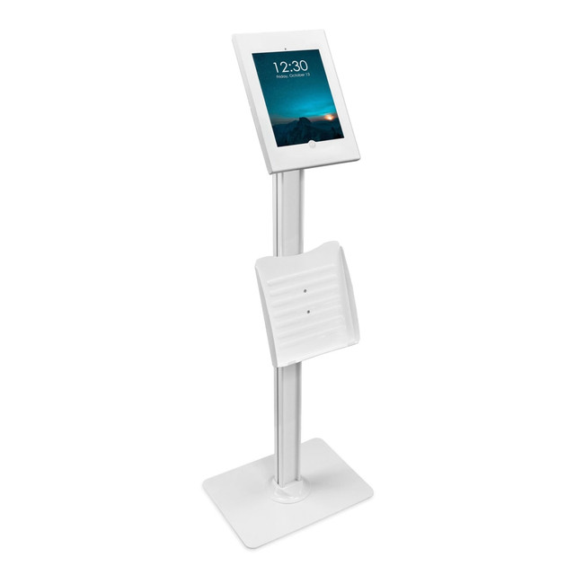 Use the Mount-It! Anti-Theft Tablet Kiosk with Document Holder for iPad/iPad Air/iPad Pro in your office or retail store. This secure tablet kiosk is made of sturdy steel and aluminum and can be bolted down. The universal enclosure can accommodate a wide range of iPad models.  Tablet floor stand protects the tablet from tampering or theft in public areas.  Made from high-strength steel and aluminum for lasting use.  Rotating and tilting head allows for various viewing angles and orientations.  Can be bolted down for extra security.  Includes a literature holder for brochures or pamphlets.  Unique universal lockable enclosure is compatible with iPad Pro (10.5in, 11in), iPad air (10.5in, 10.9in), iPad 10 (10.9in), iPad 9 (10.2in), iPad 8 (10.2in) and iPad 7 (10.2in).  Weight capacity tested to support up to 2.2 lb.  Assembly required.