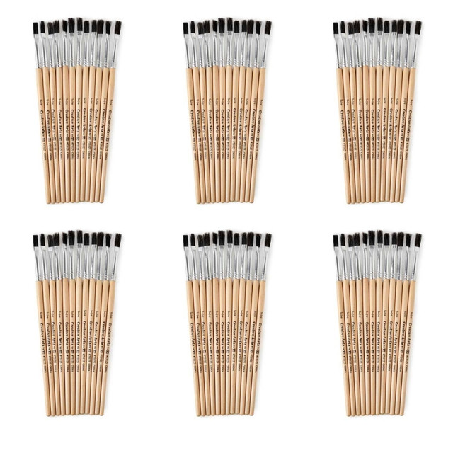 Bring life and excitement to all of your artwork with our paint brushes. Short handled easel brushes are ideal for budding artists.  Fine grade natural black bristles.  Seamless polished aluminum ferrules are double crimped to handles.  Natural hardwood handles feature lacquered finish.  1/4in easel bristles.  Each set includes 12 brushes. Sold as 6 sets for a total of 72 brushes.