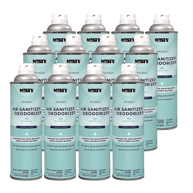Strong air sanitizer destroys odor-causing bacteria, completely freshening an area. Excellent for controlling the toughest odors, even animal smells. Nonflammable, low-VOC, ultra dry hydro-alcoholic formula. Contains no petroleum distillates or hydrocarbon propellants. EPA registered-not for sale in CA.  Kills odor-causing airborne bacteria.  Excellent for controlling even the toughest odors.  Nonflammable, low-VOC, ultra dry hydro-alcoholic formula.  Contains no petroleum distillates or hydrocarbon propellants.  EPA registered-not for sale in CA.