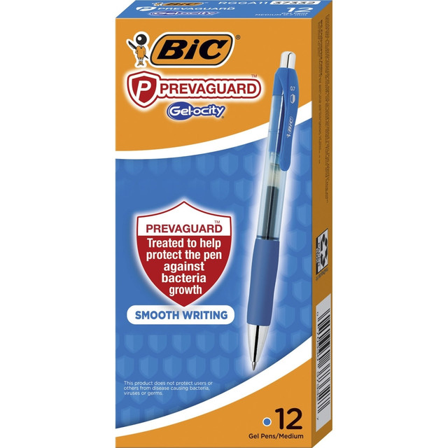 Experience a new level of performance in your writing with this BIC PrevaGuard Gel-ocity gel pen. The blue gel-based ink flows smoothly onto the page, and provides a vibrant and bold writing experience, while the gel-based formulation ensures a quick-drying ink that resists smudging. PrevaGuard technology provides an added layer of protection against bacteria, keeping the pen cleaner and reducing the potential for the spread of germs. This BIC PrevaGuard Gel-ocity gel pen features a 0.7mm pen point size that offers a balanced combination of precision and smoothness for a consistent and effortless writing experience.  0.7mm pen point size for a smooth writingBlue gel-based ink results in clean and legible linesPrevaGuard technology helps inhibit the growth of bacteriaPack of 12 gel pens