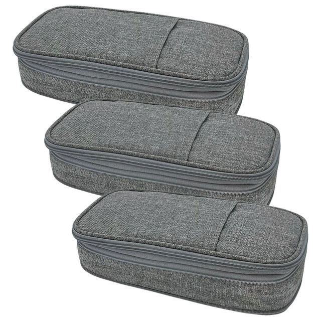 Choose these Teacher Created Resources Pencil Cases if you need an easy way to organize pens, pencils and more. The pencil cases offer fabric construction with an expanding design to accept up to 50 writing instruments. Multiple pockets allow you to store things as you see fit.  Can hold up to 50 writing utensils.  Made of fabric for durability.  Offers a front pocket for easy access, a zippered mesh compartment and 5 elastic pen slots for separate and secure storage.  Wraparound zipper allows expansion from 1-3/8in to 2-1/2inH.  Gray provides a simple style.