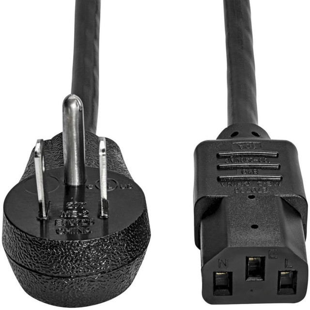 Durable construction. Constructed with a Service Junior Thermoplastic (SJT) jacket, the cable is resistant to wear and tear, ensuring reliability in everyday use.  Safety compliant. This power cord is compliant with UL and RoHS standards, ensuring it meets safety regulations and is environmentally friendly in its materials and manufacturing process.  Space-saving design. The right-angled NEMA 5-15P connector allows for easy connection in tight spaces, making it suitable for use in modern desktop settings.  Optimal performance. With a rating of 125 V and 10 A, this power cord meets the requirements of most household and office devices for effective power management.