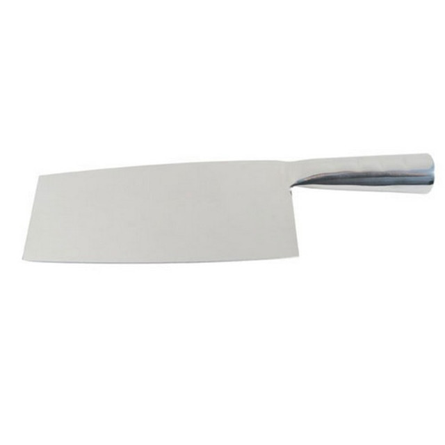 Slice meat and vegetables using little effort with this Chinese chef knife. The blade and handle are made from stainless steel for resistance to rust and corrosion.  Stainless steel blade and handle provides durability for long-lasting use.  Blade is stamped with hollow ground edge to maintain its sharpness.  Knife measures 1in x 4in x 12-5/16in overall.  Blades is 8-1/4in long for cutting long slices.