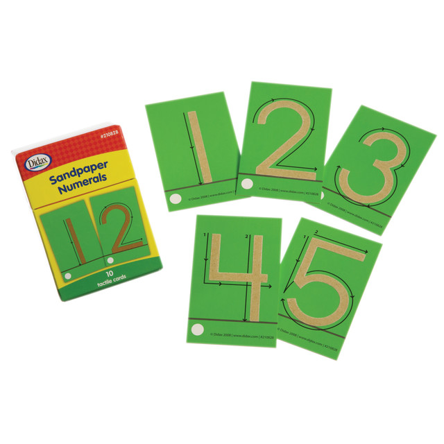 Sandpaper Tactile Cards offer an important tactile experience for the young child in learning correct character formation.  Card features directional arrows next to each character to ensure proper formation.