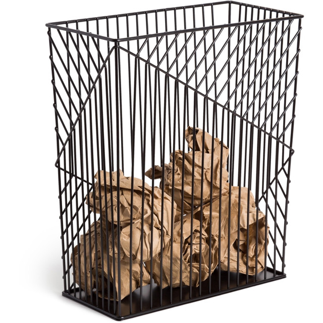 Keeps your trash all in one place and easily fits into narrow openings and odd spaces in your bathroom, bedroom or office  Made of a high-quality metal material that is sturdy and durable and will stand the test of time  U Brands Vena Collection desk accessories add a modern touch to any office or home desktop  Add modern style to your office or workplace using this unique trash bin with black finish