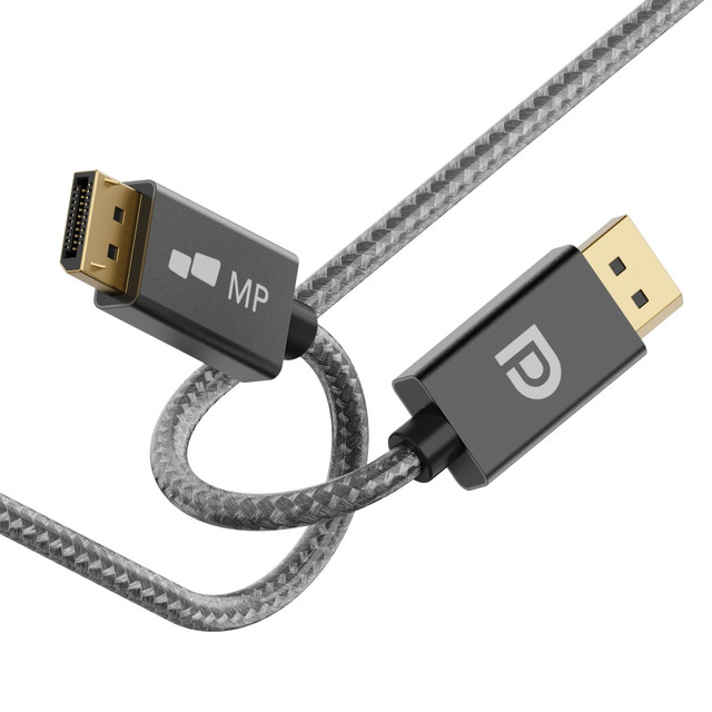 Watch movies and play games in stunning quality with a Mobile Pixels 8K DisplayPort Cable. This dynamic cable offers uninterrupted video transfer and minimal signal loss.  Nylon braided design offers durability and tangle-free use.  Supports 8K resolution at 60 Hz or 4K resolution at 144 Hz.  Lengthy 6ft design offers ample reach.  Sleek space gray and black design.