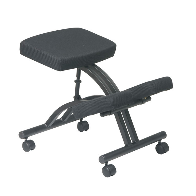 Knee-chair helps to support your back by keeping your posture aligned  Padded seat and knee-pads with memory foam keep you comfortable throughout the day.  Heavy-duty base is built for long-lasting durability.  Dual-wheel casters allow flexible movement.  Adjustable seat height accommodates multiple users.  Weight capacity tested to support up to 200 lb.  Assembly required.  Dimensions: 20 1/2inH x 17inW x 25 1/2inD  Manual/ratchet seat height adjusts from 20 1/2in to 28in.