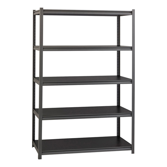Create a reliable storage area for heavy-duty items using this Lorell shelving unit. It assembles vertically and horizontally, so you can easily find a place for it in your space.  Great for storing heavier equipment and supplies.  5 shelves provide ample space.  Built with a steel frame and laminate shelving for lasting strength.  Supports up to 3,200 lb of evenly distributed weight.  Assembly required.  This product is heavy and/or oversized and may need more than one person to handle.  Contains Recycled Content - See Specs for Details.