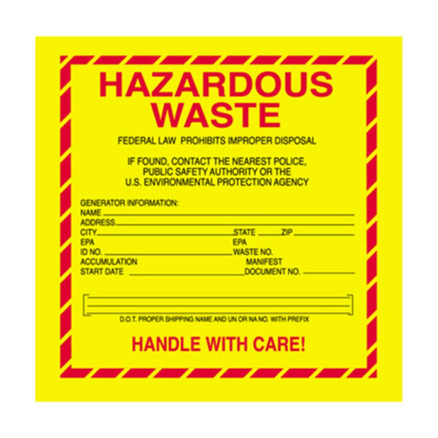 Prominently display shipping instructions and warnings  Pressure-sensitive labels adhere to most surfaces.  Boldly marks hazardous waste materials for safety.