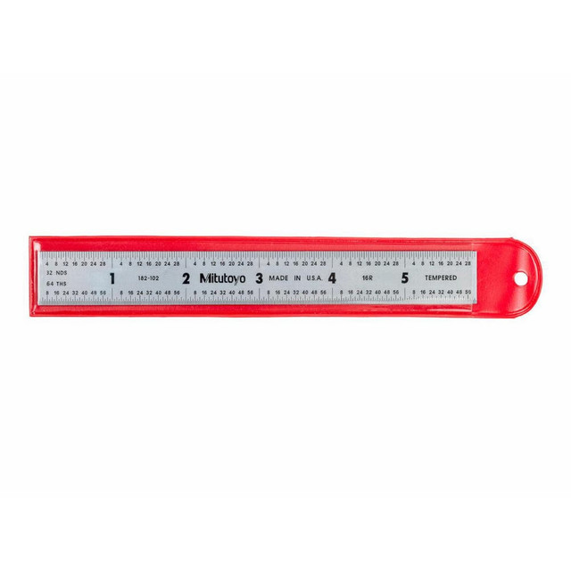 Mitutoyo 182-221 Steel Rule: 12" OAL, 4R Graduation, Flexible, 1/2" OAW