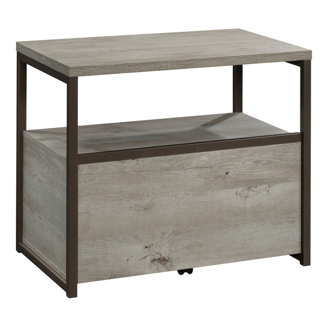 Provide a storage solution for your office with this 31-inch Sauder Manhattan Gate lateral file cabinet. The drawer fully opens to accommodate letter-size and legal-size files, while the open shelf lets you keep old books or display items. This Sauder Manhattan Gate lateral file cabinet has a metal frame and engineered wood construction for durability and support, and the finish lends a contemporary touch to your space.  Metal frame offers sturdy support and durability.  Engineered-wood desktop.  Open shelving for displaying decorative pieces and memorabilia.  1 drawer with full extension glides accommodates office files.  Assembly required.  Finished in mystic oak.  Interested in in-home assembly? Please call our certified and insured professional assemblers 866-388-4350 today!