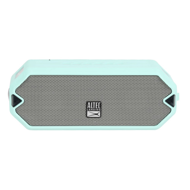 Add dynamic sound to any event when you bust out the Altec Lansing HydraJolt Bluetooth Speaker. Choose from 11 LED light modes to create a light show that pulses along with the music.  Connects to your phone or tablet via Bluetooth wireless technology up to 100' away.  Connect 2 compatible speakers together for booming audio.  Antimicrobial protection kills up to 99.9% of germs.  11 LED light modes strobe and pulse to the music.  USB-C and Qi wireless charge compatible.  IP67 rating to resist the elements.  Up to 16 hours of playtime.  Included carabiner clip for transport.