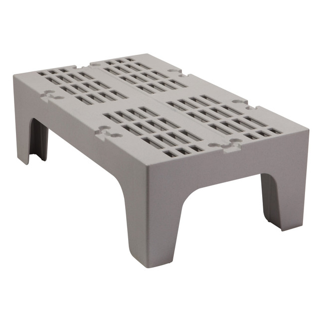 Ideal for freezers, coolers and dry storage spaces, this Cambro Vented Dunnage Rack helps you safely store inventory off the floor. The plastic dunnage rack is resistant to corrosion, bends and dents and is easy to clean. You can also use the included Camlink Connector to link multiple heavy-duty storage racks together (additional racks sold separately).  Plastic dunnage rack is ideal for keeping inventory 12in off the floor, so your products are away from contaminants.  Made of polyethylene for durability and resistance to rust, corrosion and bending.  1-piece, heavy-duty storage rack is easy to clean.  Bulk storage rack is safe for use in temperatures down to -36 deg.F.  NSF-listed design.  Comes with a Camlink Connector, so you can connect multiple racks together (additional racks sold separately).  Weight capacity tested to support 1,500 lb.