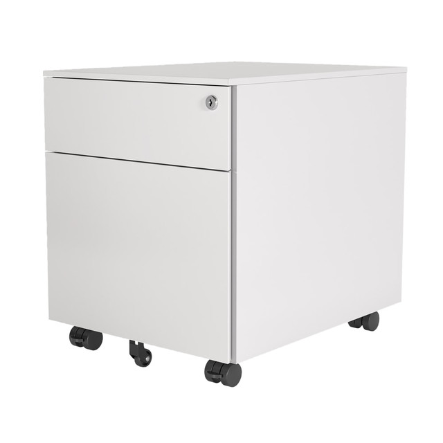 Obtain versatile storage for your home and office with this Fellowes MP Series 20inD Vertical 2-Drawer Mobile Storage Pedestal File Cabinet. The file cabinet features locking front casters and stationary rear casters for easy repositioning. The divider is adjustable to store both letter- and legal-size files. The polyester upholstered seat is cushioned with polyurethane foam for comfort.  Polyester-upholstered seat is cushioned with polyurethane foam.  Durable steel construction is water-resistant.  Height adjustable with 3 stages.  Adjustable divider for letter- and legal-size files.  Locking front caters and stationary rear casters for mobile storage.  Anti-tip front caster for stability.  Box/file with full extension ball bearing slides.  Features a repositionable pencil drawer for storage.  Includes 2 break-away, anti-bacterial keys with Sanitized coating.  Meets CAL-117 flammability standards.  Weight capacity tested to support 200 lb.  Save time - no assembly required.  Backed by the manufacturers limited lifetime warranty.  ANSI/BIFMA Compliant - This product has been tested and verified for compliance with rigorous performance requirements and safety standards related to specific furniture products.