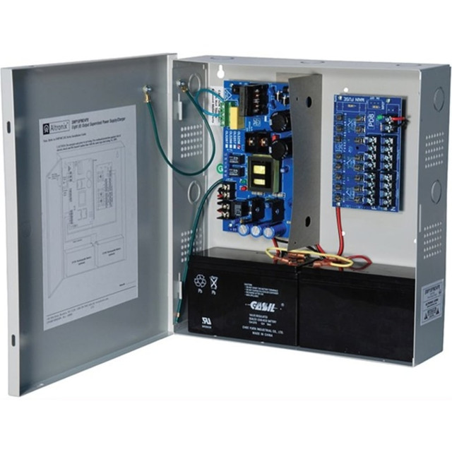 24VDC @ 10A, fused outputs, AC and battery monitoring.  CE approved.  8 Output Power Supply/Charger.