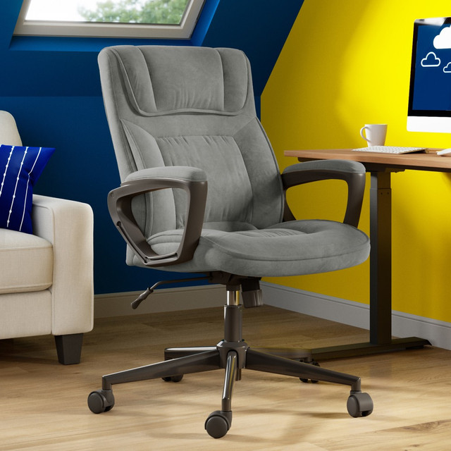 With a microfiber seat and layered body pillows, you can relax in this supportive chair - even during long periods of sitting. The tilt and height adjustments help create a personalized seating solution.  Overall Dimensions: 40 1/4in to 44inH x 24 3/4inW x 28 3/4inD.  Weight capacity tested to support up to 250 lb.  Lumbar feature supports your lower back and enhances the natural curve of your spine.  Waterfall seat cushion slopes slightly downward to help reduce stress on your legs.  Microfiber seat provides a comfortable spot to rest.  Plywood frame offers strength and stability.  Height-adjustable design provides personalized comfort.  Arms help alleviate stress on your arms and upper body.  Assembly required.  Tested to meet ANSI/BIFMA Performance Standards - Manufacturer testing has been conducted on this product to meet specific performance requirements and safety standards set forth by the American National Standards Institute (ANSI) and the Business and Institutional Furniture Manufacturers.