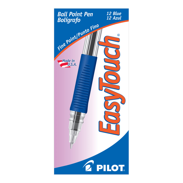 Made to take on your everyday writing needs, these Pilot pens deliver a smooth feel as you write down details during your client meetings or while in the classroom. The cushioned design helps minimize fatigue in your hand during a long day.  EasyTouch Pens provide writing comfort by means of the form-fitting rubber grips and can be refilled for continued use.  Quick-drying ink offers an exceptional writing experience.  Rubber grip is lightweight and comfortable.  Translucent barrel offers a visible ink supply, so you can monitor the ink level.  Refillable blue oil-based ink pens are great for everyday use.  Refillable - designed to be used repeatedly, helping you avoid single-use disposables and potentially save money.