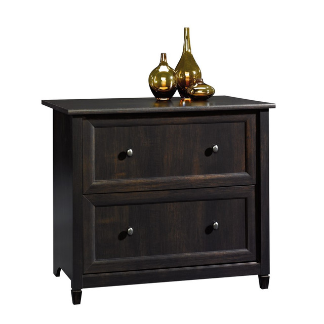 A useful and stylish file  Drawers with full extension slides hold both letter and legal size hanging files.  Patented, interlocking safety mechanism allows only 1 drawer open at a time.  Made from engineered wood with a chalked chestnut finish.  Assembly is required.  This product is heavy and/or oversized and may need more than one person to handle.