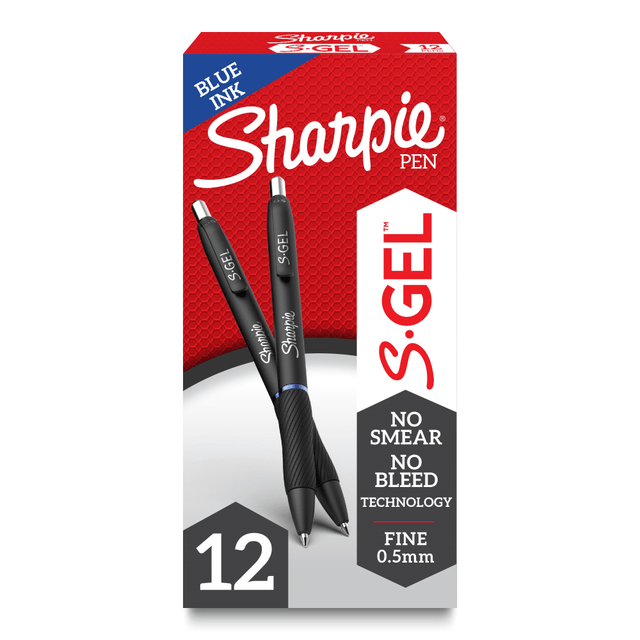 Experience a high-performance gel pen with the Sharpie S-Gel. With no smear, no bleed technology, this Sharpie pen delivers an exceptional writing experience. The gel ink pen features intensely bold colors for always vivid writing, while the contoured rubber grip provides you a comfortable writing experience during any writing task.  Gel pen with no smear, no bleed technology  Intensely bold gel ink colors offer always vivid writing  Contoured rubber grip for a comfortable writing experience  Medium Point (0.7mm)  Includes 12 blue gel ink pens  Fine Point (0.5mm)  Refillable - designed to be used repeatedly, helping you avoid single-use disposables and potentially save money.