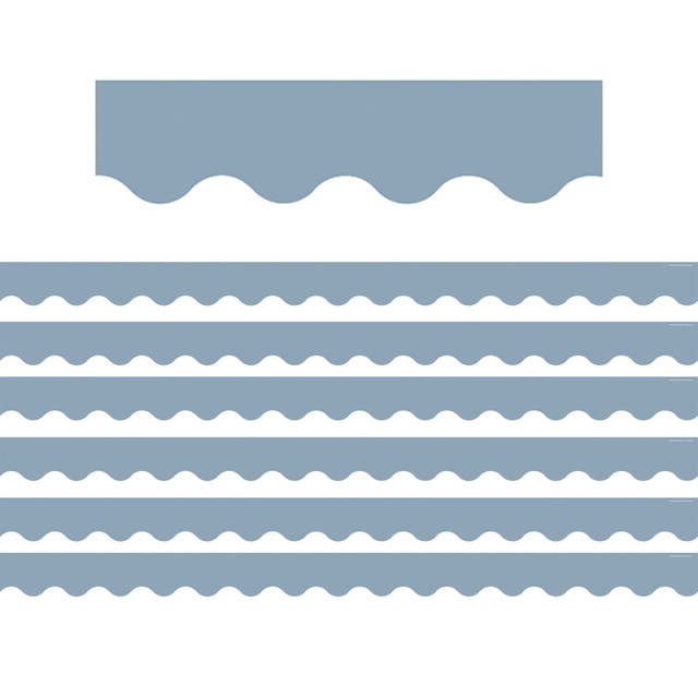 Create a unique bulletin board theme with the Teacher Created Resources Scalloped Border Trim Pack. These vibrant border trim strips are made of acid-free paper and help liven up your classroom.  Scalloped border trim helps liven up any classroom.  Made of acid-free paper.  Creates themes for bulletin boards, walls, windows and projects.  Each cottage blue pack has 12 pieces (3in x 35in) for a total length of 35ft.