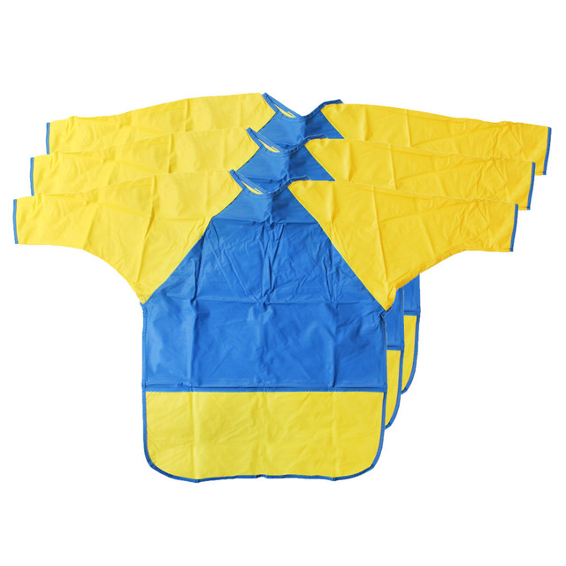 Keep children neat and tidy during craft time with KinderMat KinderSmocks. Each smock boasts a self-adjusting hook-and-loop closure for the perfect fit.  Made from durable vinyl.  Lock stitch trim.  Full-width pocket keeps supplies close.  Self-adjusting hook and loop closure for security.  Cleans quickly with soap and water.  Ideal for children ages 3 to 6.  Includes 3 smocks.