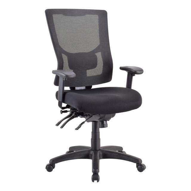 Lumbar support helps prevent lower back strain through extended seating  Fully adjustable, ergonomic seat mechanism  Mesh back helps you stay cool throughout your day  Upholstered seat cushion offers sturdy support for lasting use  Also offers ratchet back, tilt tension and more