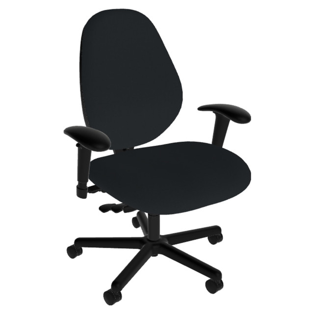 Support your posture during long workdays while seated in the Sitmatic Extra Large Scale Ergonomic Fabric High-Back Manager's Chair. The high-back design features thoracic and sacral cradles for lumbar support. The seat boasts 2-1/2in of additional depth to keep your legs comfortable.  Extra large scale ergonomic office chair provides comfort throughout the day.  Recommended for professional use 8-10 hours per day.  Weight capacity tested to support 900 lb.  Overall Dimensions: 44-1/2inH x 27inW x 27inD.  Thoracic and sacral cradles merge into a lumbar crest.  Resilient PressureCast foam cushions.  Fabric-upholstered seat and back.  Adjustable office chair boasts an independently adjustable seat and back.  Intuitive lumbar adjusts 6in with the fingertip lever.  Adjustable arm design.  Swivel base design.  Oversized 60 mm casters for mobility.  Provides 2-1/2in of additional seat depth for upper leg support.  Some assembly required.  This product is heavy and/or oversized and may need more than one person to handle.
