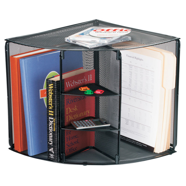 This collection gives your desk a sleek, contemporary look. Plus, see-through mesh saves you valuable time when retrieving documents and office essentials.  Organize your desk - in style!  Keep your desk looking neat by tucking away files, books and other everyday items out of the way. Sits nicely on the corner of your desk.