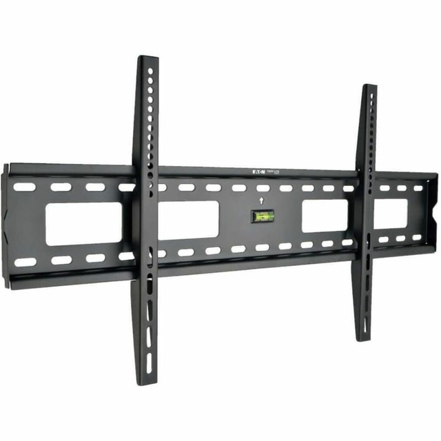 Versatile compatibility. Designed to support a wide range of display sizes from 45in to 85in, this mount is versatile enough to accommodate various LCD displays. With a comprehensive flat panel mount interface, it supports sizes including 200 x 200 mm, 300 x 300 mm, 400 x 200 mm, 400 x 400 mm, 600 x 400 mm, and 800 x 400 mm, offering flexibility for different screen dimensions.  Easy installation. The package comes complete with all necessary hardware, including adapter brackets, a variety of screws, spacers, washers, and concrete anchors, alongside a wall plate. The integrated water level aids in ensuring a perfectly level installation, simplifying the setup process and saving time.  Low profile design. The Eaton Tripp Lite Series Display TV LCD Wall Monitor Mount features a low profile design, ensuring a sleek and unobtrusive addition to any room. Its minimalistic approach allows for flush wall placement, making it ideal for home, office, or commercial settings.  Durable construction. Crafted from steel and finished with a powder coating, this bracket is not only scratch-resistant but also durable. The robust material ensures the safety and security of your mounted displays, supporting a maximum load weight of 90.72 kg.
