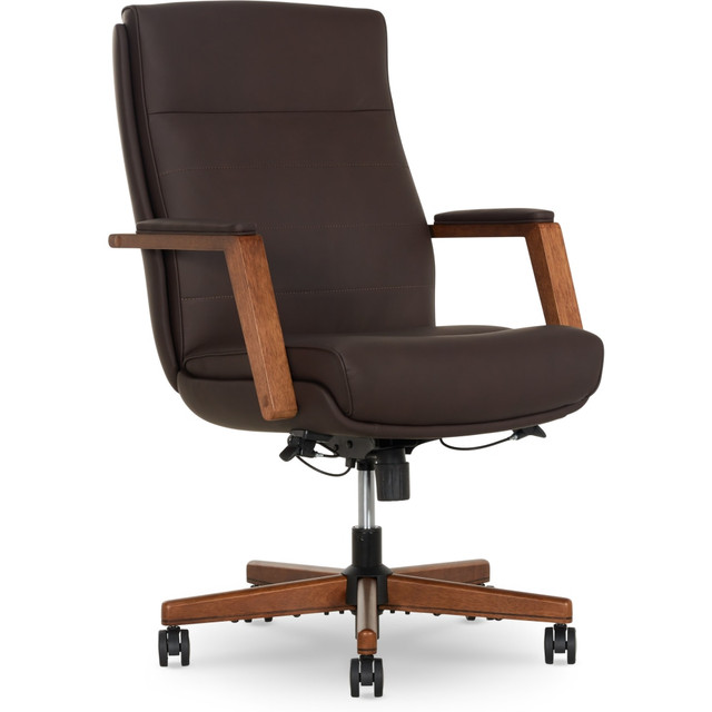 Work comfortably at home or in the office while seated in a Thomasville Fendley Ergonomic Faux Leather Mid-Back Office Chair. The seat is crafted with multi-layer ComfortCrown foam and coil pockets for low back support. Adjust the height and tilt of your seat to find your ideal working position.  Ergonomic office chair provides comfort throughout the day.  Recommended for performance use 6-8 hours per day.  Weight capacity tested to support 275 lb.  Overall Dimensions: 42inH x 27inW x 31-1/4inD.  Mid-back design.  Upholstered in PureSoft polyurethane faux leather for a soft feel.  ComfortCrown multi-layered foam cushioning features coil pockets and a contoured back for support.  Adjustable office chair boasts pneumatic height and tilt tension lockout controls.  Hardwood arms feature comfortable padding.  Equipped with a real hardwood and metal base.  Dual-wheel 360 deg. easy glide swivel casters are intended for use on carpet. Not recommended for use on tile or hardwood floors.  Assembly required.  Backed by the manufacturer"s 10-year limited warranty.  Forest Stewardship Council (FSC) certified - made from wood/paper that comes from forests managed to rigorous environmental and social standards, supported by the worlds leading conservation organizations.  GREENGUARD certified - certified for low chemical emissions: UL.COM/GG - UL 2818. Ranked in two tiers: Certified and Gold.  ANSI/BIFMA Compliant - This product has been tested and verified for compliance with rigorous performance requirements and safety standards related to specific furniture products.  Tested to meet ANSI/BIFMA Performance Standards - Manufacturer testing has been conducted on this product to meet specific performance requirements and safety standards set forth by the American National Standards Institute (ANSI) and the Business and Institutional Furniture Manufacturers.  Leadership forestry - from forests or sourcing programs that meet specific environmental standards, helping you support practices that better protect forests and the environment.  Less harsh chemicals - made with fewer harsh chemicals, or safer chemicals than typical alternatives, helping  reduce your use of and exposure to substances that may be more harmful to your health and the environment.  Faux Leather is a synthetic material. See specs for details.