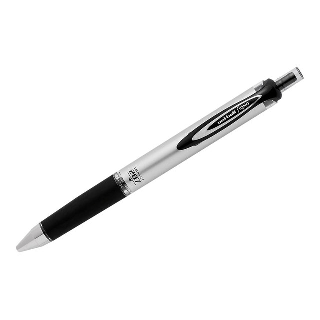 Write clean notes every time with this uni-ball 207 Impact retractable gel pen. The 1.0 mm point delivers a smooth glide and vibrant lines with every stroke, while the smooth-flowing pigment-based ink ensures neat writing and is fade-resistant for long-lasting results. The innovative clip automatically retracts the tip to prevent unwanted stains and marks and secures your pen to your notebook or pocket, while the comfortable textured grip prevents slipping while writing. This uni-ball 207 Impact retractable gel pen features a sophisticated barrel and stylish metallic accents for a professional high-quality finish.  Water and fade-resistant gel ink for long-lasting writing1.0 mm point for a smooth glideTextured grip for secure and comfortable useSuper Ink dries faster, offers great line intensity and prevents fading  Refillable - designed to be used repeatedly, helping you avoid single-use disposables and potentially save money.