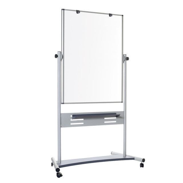 Double-sided Gold Ultra dry-erase surface  Includes a removable 25in metal shelf for storage of markers and accessories.  "No-pinch" pad retainer makes it easy to operate with 1 hand.  4 easy glide casters for mobility.  Heavyweight steel provides a sturdy base.  Double-sided with 33in x 47in dry-erase surfaces.  Adjustable easel pad clips for any size easel pad.  Stand is made of heavy-weight steel that ensures a sturdy base.  Maximum height of 80in.  Backed by the manufacturers 10-year warranty for the surface.  This product is heavy and/or oversized and may need more than one person to handle.