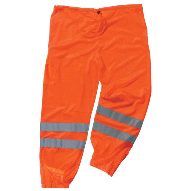 Wearing pants with reflective elements is a smart choice when you work in dark conditions. These hi-vis pants are designed with a drawstring waist and ANSI-compliant polyester mesh to help you stay comfortable on the job.  ANSI-compliant polyester mesh offers cooling properties to keep you comfortable.  Cargo pocket on the right leg.  Wide leg openings feature hook-and-loop closures to provide a snug fit.  Drawstring at the waist allows size adjustments.  2in ANSI-compliant reflective areas to grab attention in low light.