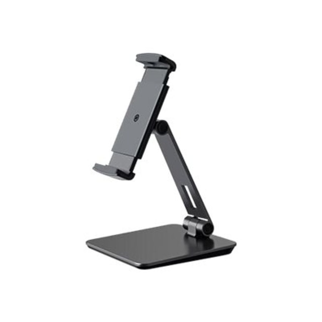 Rotate easily to portrait and landscape viewing angles  Tilt to adjust for perfect angle  Stable non-slip base  Adjustable, soft arms hold variety of tablet and smartphone sizes