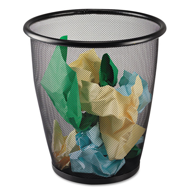 SAFCO PRODUCTS 9717BL Onyx Round Mesh Wastebaskets, 5 gal, Steel Mesh, Black
