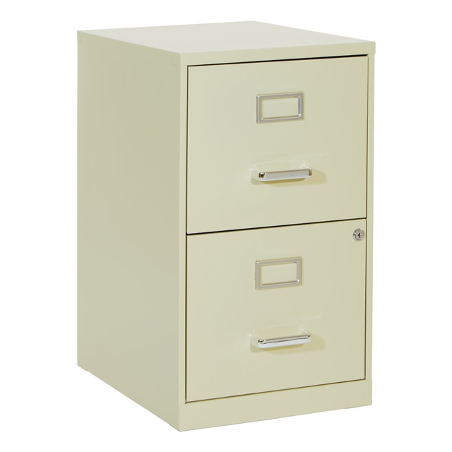 Make sure your documents are in order with this 2-drawer cabinet. The metal file cabinet is built to handle years of use and features deep drawers. The locking file cabinet helps you prevent unauthorized access.  Durable metal construction.  Deep, full-sided drawers with roller slides and a letter-size file rack. Bottom drawer is lockable.  Save time - no assembly required.