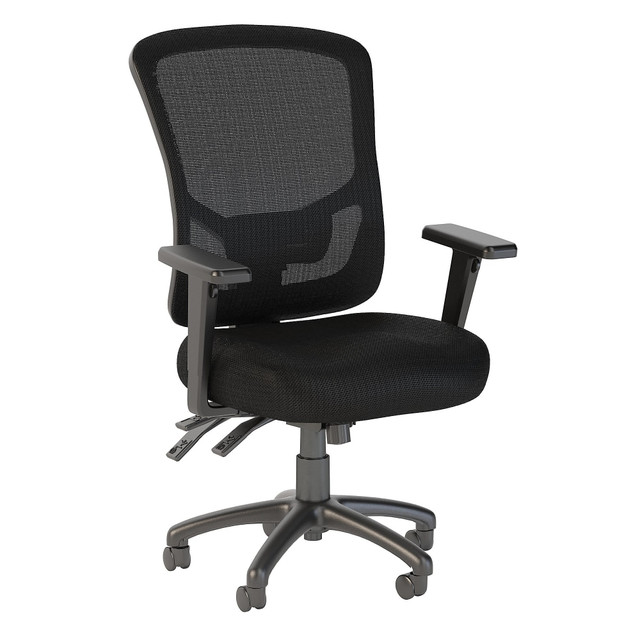 The Custom Comfort High Back Multifunction Mesh Executive Office Chair offers ultimate adjustability, style and quality without the high-end price tag. A wide range of customizable features allow you to take complete ergonomic control of your desk chair, and the black mesh upholstery presents a modern look that works in any professional setting.  Overall Dimensions: 27 5/9inW x 20 1/2inD x 43 8/9inH  Chair weight capacity tested to support 275 lb.  Cushioned seat with lightweight black mesh upholstery offers comfort with modern style.  Multifunction tilt mechanism with seat slider gives the user complete ergonomic control.  High back chair limits strain on the upper back, shoulders and neck for all-day use.  Chair back and lumbar support can be raised and lowered independently to find the perfect fit.  Height, width, depth and angle of armrests can be adjusted to personal preferences.  Chair rolls freely on dual-wheeled casters  360 degree swivel control gives full range of motion.  Breathable nylon mesh back is great for staying cool in warmer environments.  Backed by the Bush Business Furniture 5-Year Manufacturers Warranty. For additional information, please visit: www.bushbusinessfurniture.com.ReturnsExchanges  Assembly Required.  Standard Delivery Service. Furniture is delivered unassembled.  Tested to meet ANSI/BIFMA Performance Standards - Manufacturer testing has been conducted on this product to meet specific performance requirements and safety standards set forth by the American National Standards Institute (ANSI) and the Business and Institutional Furniture Manufacturers.